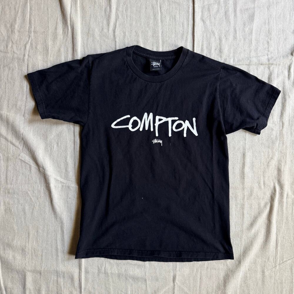 Stussy T-Shirt Men's S Compton World Tour SS Link Print Black Skate Streetwear